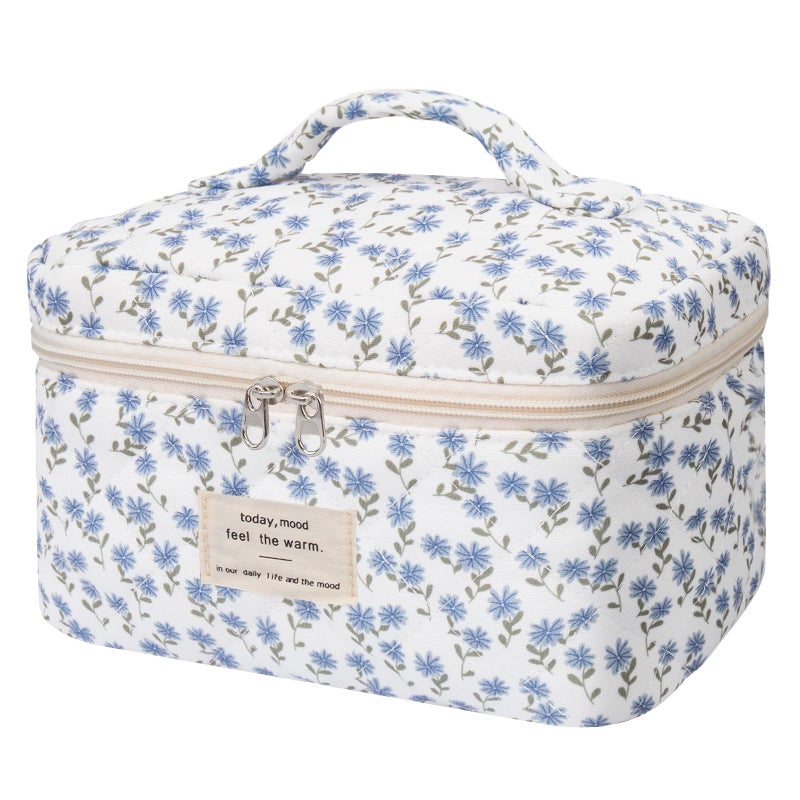 Gosect Large Makeup Bag  Cute Cosmetic Bag for Women Girls  Floral Coquette Aesthetic Toiletry Bag  Travel Make Up Organizer Bag (Blue Peacock Flower) - Image 1